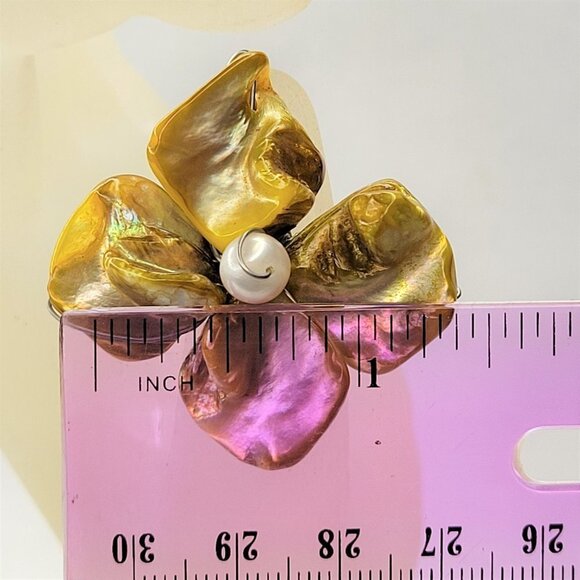 Yellow Genuine Pearl Bead Ring Asymmetric Flower Adjustable Band Ring - Picture 9 of 11